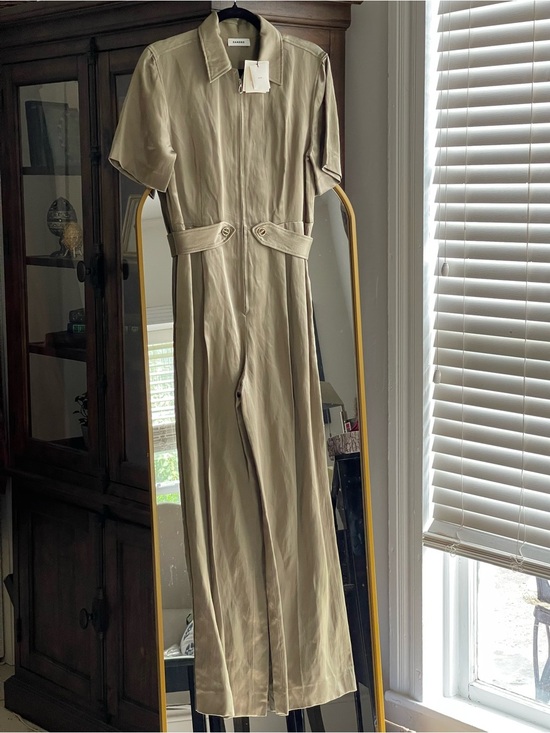 Sandro Pants - Sandro NWT army green khaki short sleeve linen blend satin jumpsuit